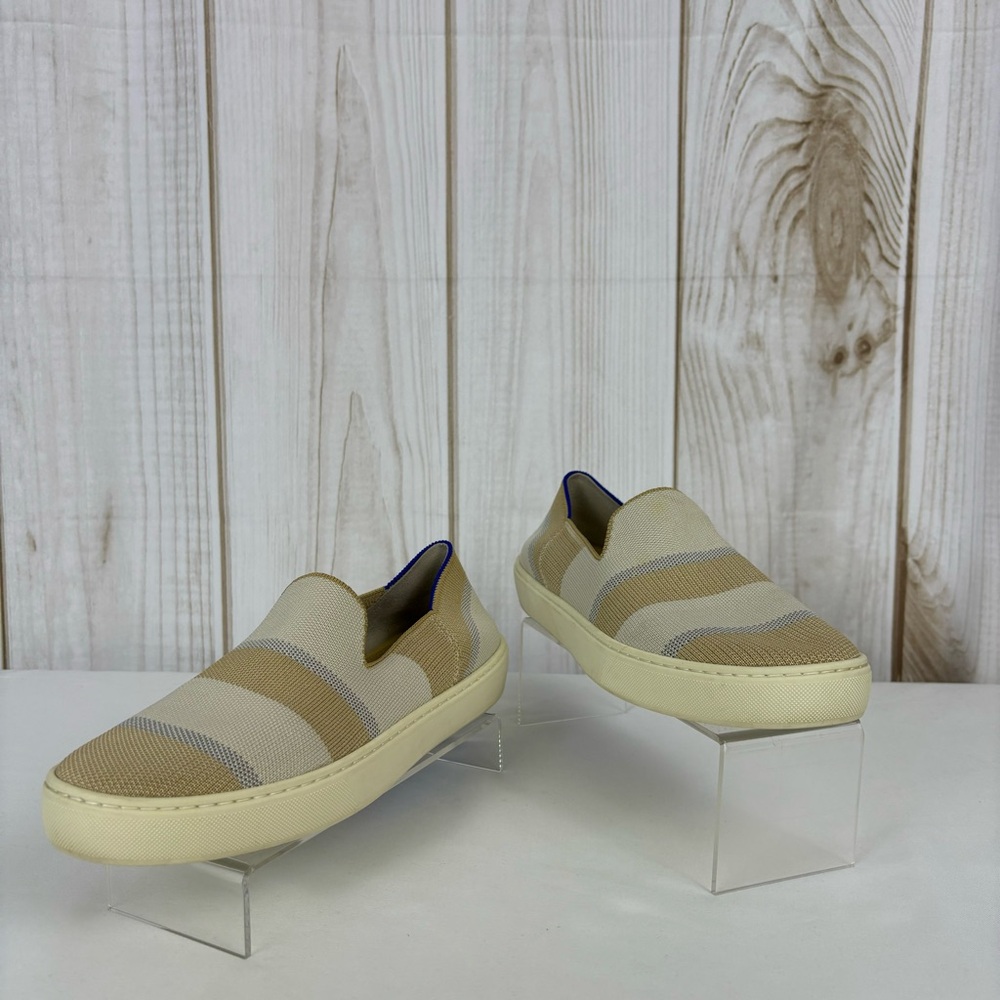 Rothy’s The Sneaker Birch Stripe Textile Slip On Comfort Loafers Tan Size 9.5 - Picture 4 of 15